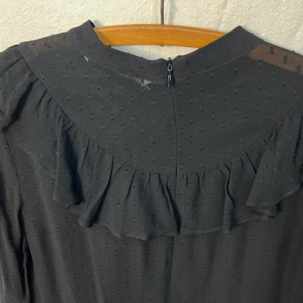 Zara Black Baby Doll Sheer Mini Dress Ruffle Front & Long Sleeves - Picture 4 of 8